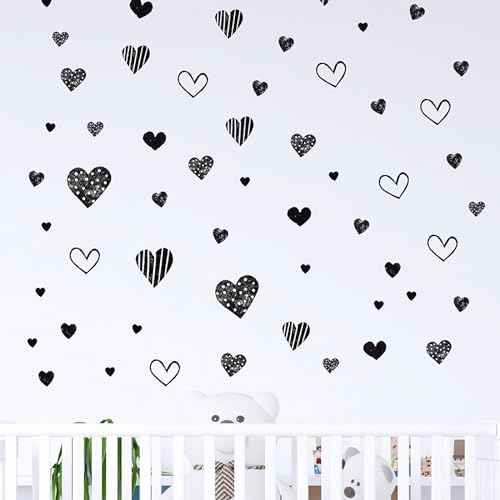 62 Pcs Black Love Heart Graphics Wall Stickers, sacinora Romantic Love DIY Wall Decals Removable Vinyl Peel and Stick for Valentine's Day Anniversary Living Room Bedroom Art Home Decorations