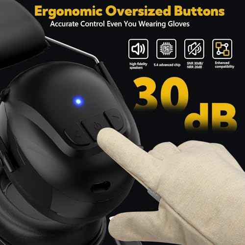 Bluetooth 5.4 Hearing Protection with 120H Working Time, 30dB Safety Earmuffs, Rechargeable Bluetooth Work Headphones, Ear Protection for Mowing, Workshops, Construction, Snowblowing, Green