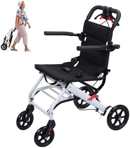 13LBS Transport Wheelchair Lightweight Foldable,Wheelchairs for Adults with Flip-up Armrest,Large Tires,Safety Belt&Shockproof Spring,Portable Wheelchair,Ideal for Seniors & Travel (White)