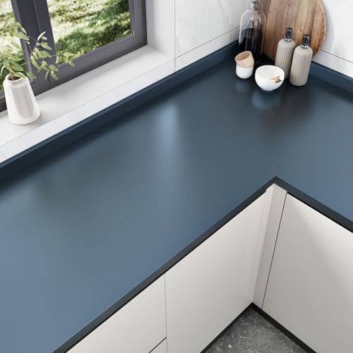 Wallercity Metal Indigo Peel and Stick Contact Paper for Countertops Navy Blue Stainless Steel Peel and Stick Wallpaper Self Adhesive Refrigerator Cover Film Contact Paper for Cabinets 15.8''x78.7''