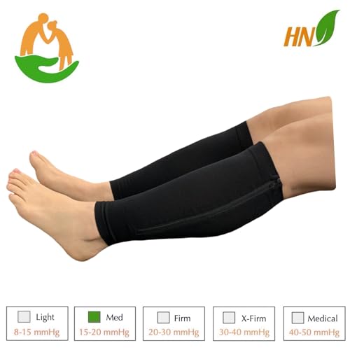 Seniors Care Footless 15-20 mmHg Compression Shin Calf Leg Men Women 1 Pair Zipper Sleeves (Black, 4X-Large)