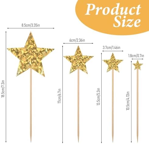 35pcs Gold Star Cupcake Toppers Glitter Star Cake Toppers Twinkle Cupcake Picks Baby Shower Cake Decorations For Wedding Engagement Bridal Shower Birthday Party Supplies Mixed Size