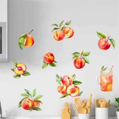 Pink and Tender Refreshing Peach Fruit Wall Decals Colorful Peach Wall Stickers Restaurant Kitchen Wall Decor Pegatinas para Pared