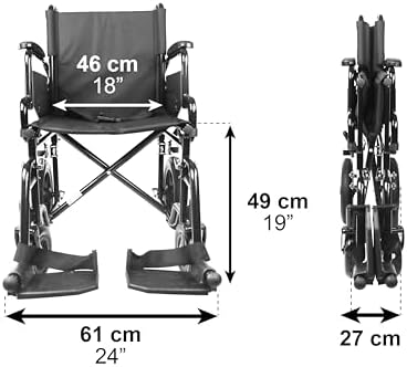 PEPE Mobility Folding Transport Wheelchair with Flip-Back Armrest and Swing-Away Footrest, 18 Inch Wide Seat Transport Chair for Adults Seniors
