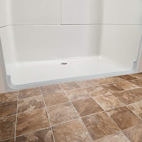 Collapsible Shower Dam - Water Threshold Barrier Stopper for Curb Free Shower/Easy Wheelchair Roll in/Use with Weighted Curtain for Full Splash Guard/Neutral/Radius End Caps/ 66"