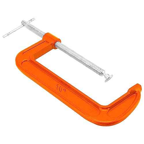 2 Packs 10 Inch C-Clamp, Malleable Iron C-Clamp, Heavy Duty C-Clamp for Woodworking, Metalworking, 8.7 Inches Max Jaw Opening, 3.7 Inches Throat Depth, Orange
