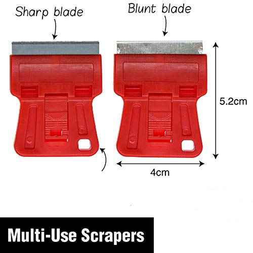 Plastic Razor Blade Scraper Hand Held Window Vinyl Tint Scraper with Protective Cover Mini Razor Blade Red Scraper, Metal Razor Blades Plastic Scraper Blades Removal Scraping Tool Kit