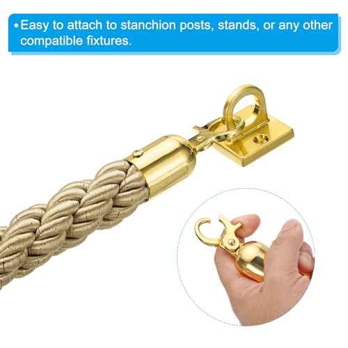 PATIKIL Stanchion Rope, 2 Pack 1.5m/5Ft Barrier Rope Twisted Post Ropes with Snap Hooks for Posts Stands Queue Divider Crowd Control of Hotel, Golden Hook, Champagne Gold Rope