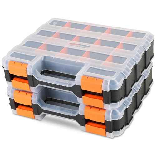 Small Parts Organizer | Storage Case Tools Box Organizer 34-Compartments Double Side Organizer Box with Removable Dividers for Small Hardware, Screws, Bolts, Nuts, Nails, Beads, Jewelry (2)
