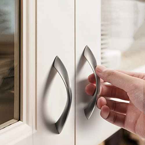 20 Pack Brushed Nickel Cabinet Pulls 3 Inch Arch Twisted Silver Handles Drawer Kitchen Cupboard Bathroom Dresser Cabinet Hardware Zinc Alloy