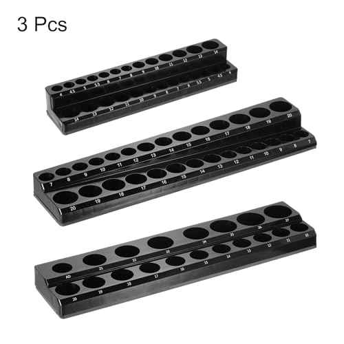 HARFINGTON 3pcs Magnetic Socket Organizer 1/4" 3/8" 1/2" Drive Metric Socket Holder Tray Socket Storage Rack Holds 75 Standard and Deep Size Sockets, Black
