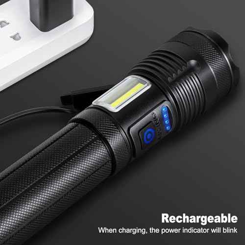 Rechargeable Flashlights 90000 High Lumen, 10000 ?Ah ¥ÂATTERY LED Flashlight with Cob-Light for Home, Super Bright Flash Light 7 Modes, IPX7 Waterproof for Outdoor Camping