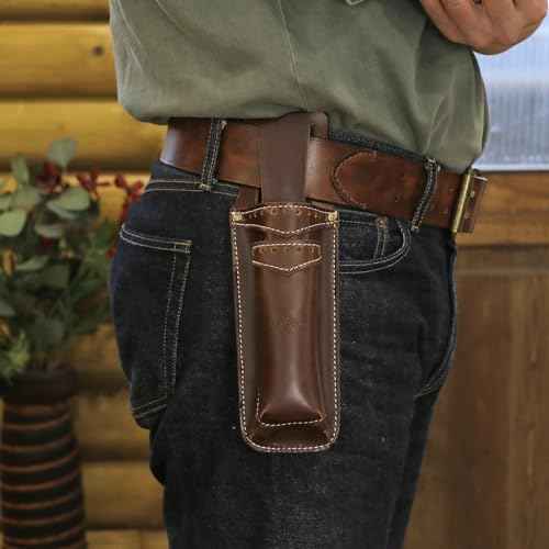 Tourbon Leather Garden Pruning Shears Folding Saw Double Holster Gardening Florist Pouch Multipurpose Tool Holder for Belt, Brown