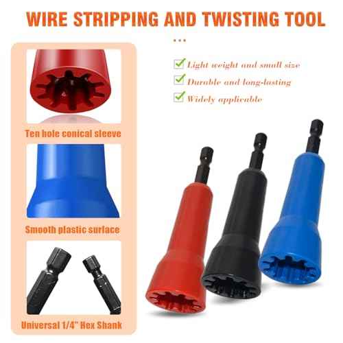 4 PCS Heavy Duty Wire Nut Twister, Fast Wire Twister Tool for Drill, Spin Twist Wire Connector Socket, Wire Connector Driver with 1/4" Chuck, Wire Stripping and Twisting Tool