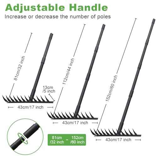 Pragmatist Bow Rake Heavy Duty 60" Metal Head Garden Rake with Adjustable Stainless Steel Handle Garden Tool for Loosening Soil Leveling Mulch Gathering Leaf