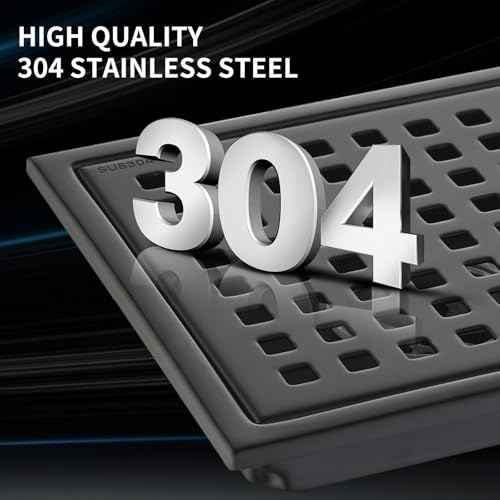 6 Inch Square Shower Drain Set of 2 with Removable, Square Grille, 304 Stainless Steel, Includes Shower Drain Base Hair Filter, Black, for Bathroom, Kitchen, Balcony 2 Pack
