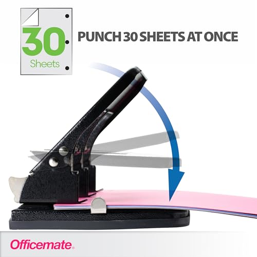 Officemate 3-Hole Punch, Medium Duty, 30-Sheet Capacity, Ergonomic Handles, Adjustable Paper Guide, Durable Metal Base, Black