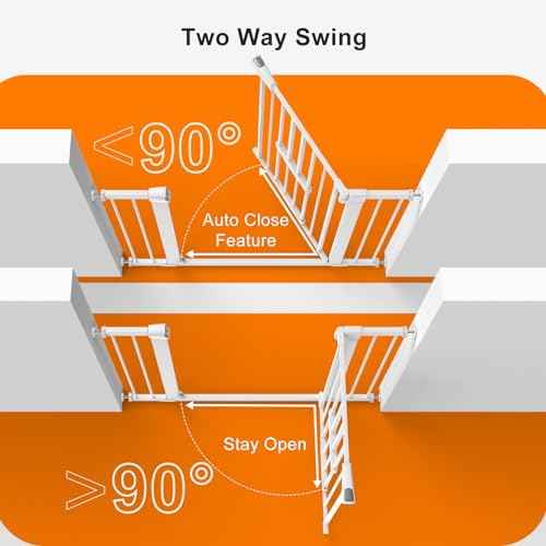 FURTIME 29"-41" Baby Gate with Cat Door Adjustable, Auto Close Dog Gate for Stairs,Doorways and House, Metal Pet Door Pressure Mounted,Easy Install, Effortless Walk Thru, White