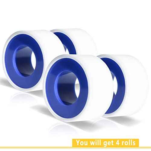 4 Rolls 3/4 Inch(W) X 520 Inches(L) Teflon Tape for Plumbers, PTFE Thread Seal, Pipe Sealing, Shower Head - White