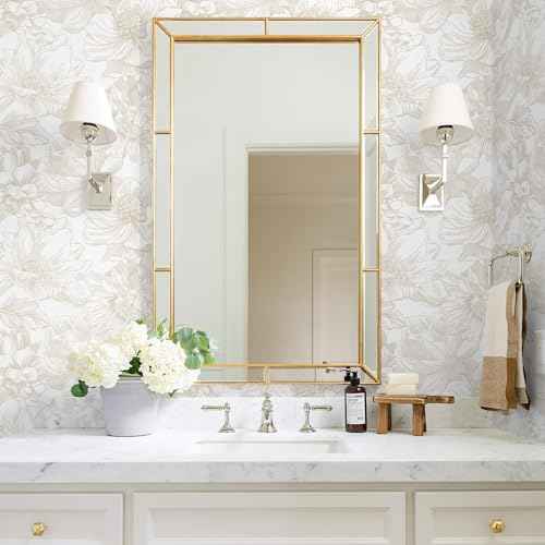 Ismoon Large Floral Peel and Stick Wallpaper Boho Beige Contact Paper 17.3inx6.5ft Neutral Wall Paper Removable Self Adhesive Wallpaper Bedroom Cabinet Bathroom Waterproof Mural Wall Decor Vinyl Roll