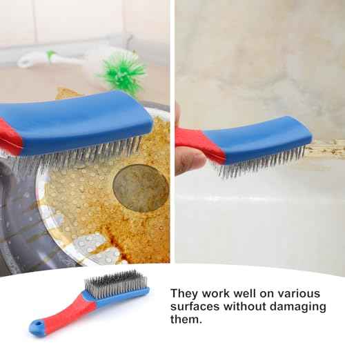 2Pcs Wire Brushes for Cleaning 6.3 Inch Heavy Duty Stainless Steel Wire Scratch Brush,Rubber Covered Handle Wire Brushes for Metal Rust Cleaning Paint Scrubbing