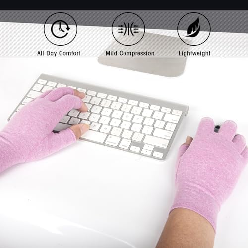 2 Pairs Arthritis Compression Gloves for Women Men, Fingerless Breathable & Moisture Wicking Compression Gloves for Relieving Carpal Tunnel Aches, Rheumatoid Pains, Joint Swell Purple XL
