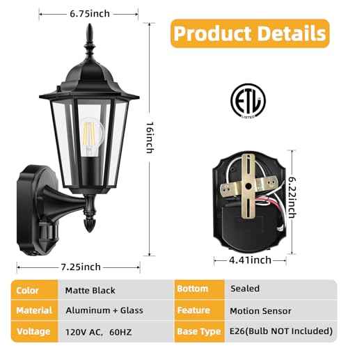 Lamomo 2 Pack Motion Sensor Outdoor Lights, Upgrade Dusk to Dawn Exterior Light Fixture Wall Mounted, 100% Anti-Rust Aluminum Waterproof Porch Lights for Patio Front Door Garage