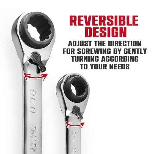 CROM 4-in-1 Reversible Ratcheting Wrench Set - 2 Piece, SAE, Double Box End Ratcheting Speed Wrench Set, 5/16¡±, 3/8¡±, 7/16¡±, 1/2", 9/16¡±, 5/8¡±, 11/16¡±, 3/4¡±, CR-V Steel, Mirror Polished (SAE 2 Piece)