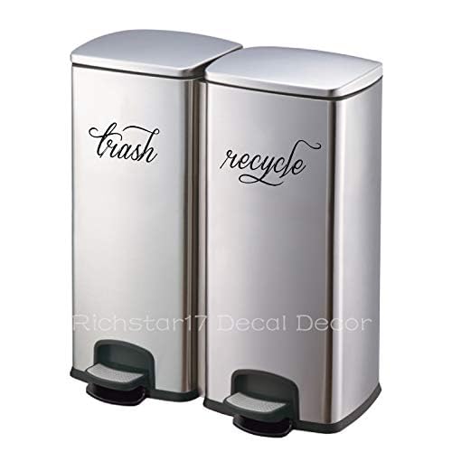 Trash & Recycle Vinyl Sticker, Garbage Can Decal - Barrel Vinyl Sticker, Kitchen Can Decal Set of 2 (Black, 5''x2.5'')