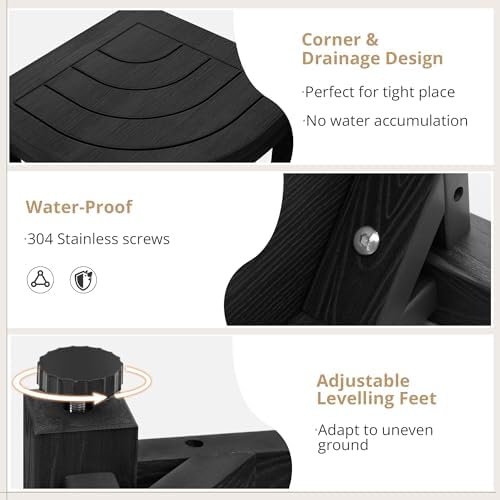 LUE BONA Shower Bench for Inside Shower, Black HDPS Corner Shower Stool for Shaving Legs, 17" Waterproof Storage Shelf for Bathroom, Small Shower Seats Chair/Foot Rest, Indoor or Outdoor Use