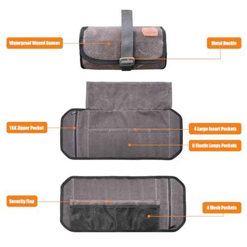 Roaring Fire EDC Pouch Pocket Organizer for Men, Multitool Pouch Waxed Canvas Mini Tool Roll Bag for EDC Gear Tools Knives Survival Kits