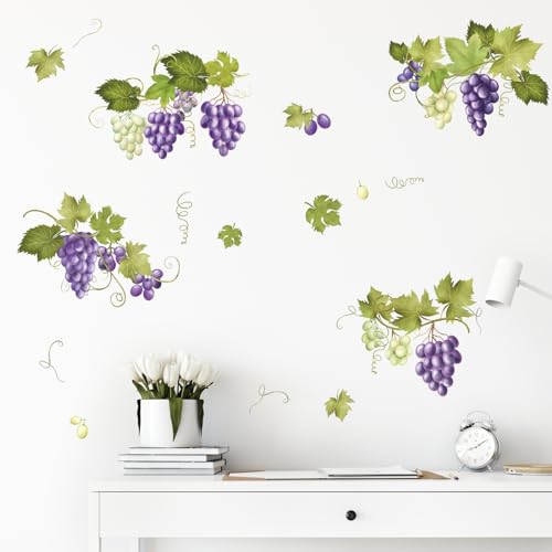 Supzone Green Vine Leaves Wall Decals, Summer Grape Vine Branches Wall Stickers, Peel and Stick Vinyl Wall Art Decor for Living Room Bedroom Furniture Cabinet Decor
