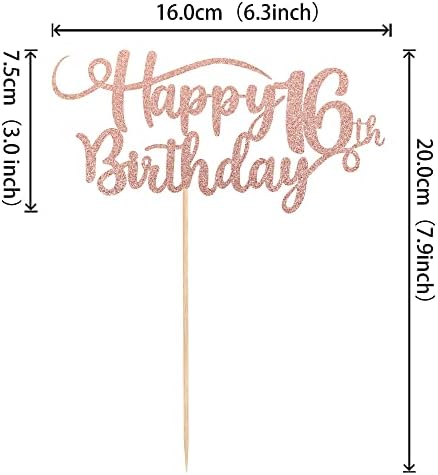 Rsstarxi 1 Pack Happy 16th Birthday Cake Topper Glitter Number 16 Sixteen Years Old Birthday Cake Pick Decoration for 16th Birthday Celebrating Anniversary Party Supplies Rose Gold
