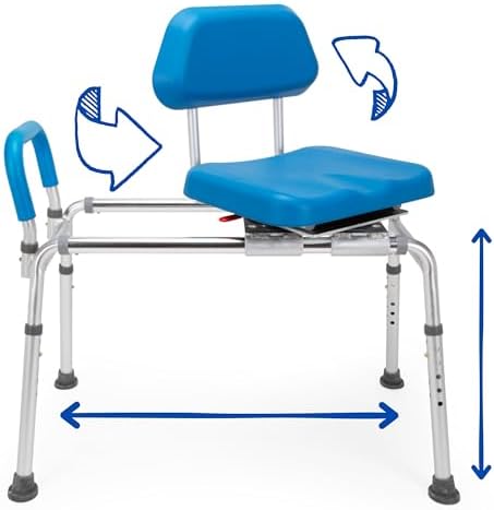 Mobo Sliding Shower Chair, Tub Transfer Bench with Swivel Seat - Adjustable Height, Locking Mechanism - Water Proof, 330 lbs Weight Capacity, Inside Shower for Elderly, Seniors, Handicap