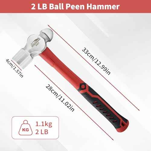 Ball Peen Hammer 2 Lb, Big Ball Pein Hammer With Non-slip Rubber Grip, Metal Hammer For Metal Work, Rounding, Mechanics