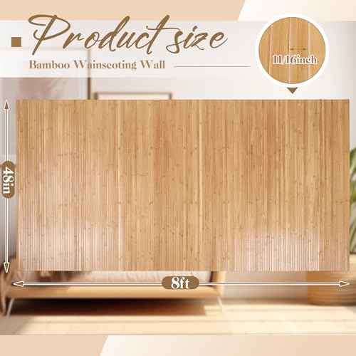 Juexica 1 Pcs Natural Bamboo Wall Panel for Interior Wall 48'' x 96'' Bamboo Covering Renewable Pole Wainscoting Room Divider Decor for Bedroom Living Room Kitchen Island Office (Carbonized)