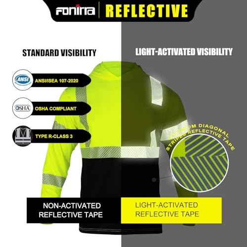 FONIRRA Safety Reflective High Visibility Long Sleeve T Shirts with Hood for Men Construction Work ANSI Class 3