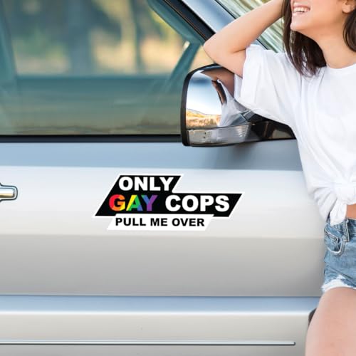 Only Gay Cops Pull Me Over Vinyl Stickers Pack LGBTQ Satire Quote Sticker for Laptop Water Bottle Skateboard Car 6Pcs Hard Wall Decoration Bike Bottles Motorcycle Phone