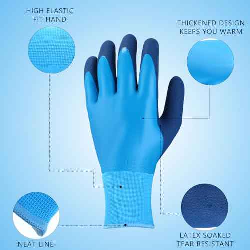 Handepo 6 Pairs Winter Work Gloves for Men and Women Waterproof Thermal Freezer Gloves for Work Below Zero Ice Fishing, Blue (Medium)