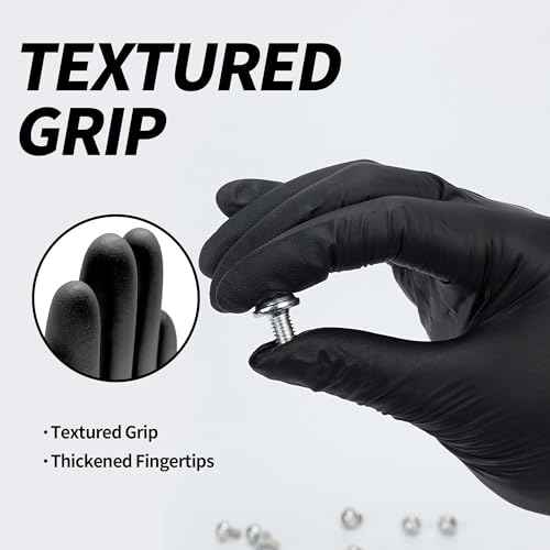 Basic Vinyl Exam Gloves, 4 mil Safty Glove Latex-Free & Powder-Free, SGBE 8004 Synmax Disposable Medical Glove X-Large, Black (Pack of 10,1000 units)