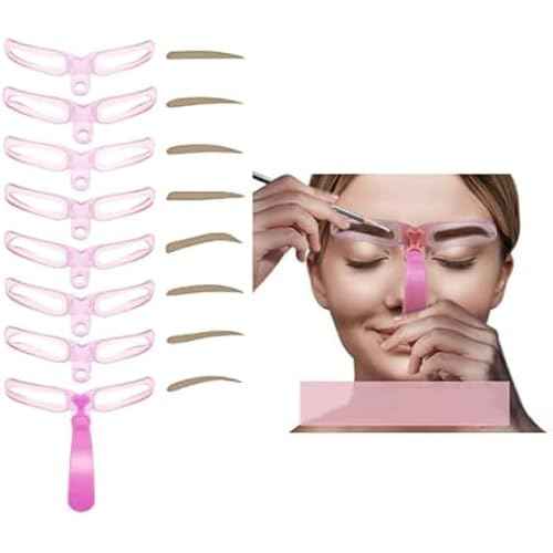 8 Pcs Eyebrow Shaping Kit, Eyebrow Stencils, 8 Styles Reusable Eyebrow Stencil with Handle and Strap, Eyebrow Template, Washable