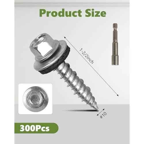 Metal Roofing Screws#10 ¡¿ 1 Inch, 1000Pcs Zinc Plated Hex Head Metal Roof Screws with Rubber Washers for Metals and Corrugated Roofing Panels (Hex Socket Included)