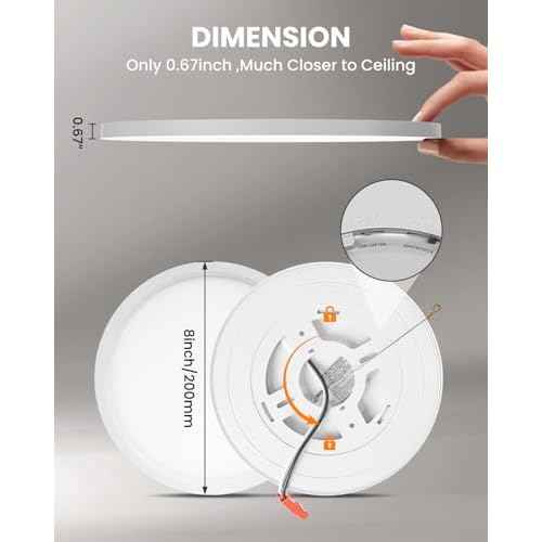 Flush Mount LED Lighting Round - 8 Inch 5CCT Ultra Thin Surface Mount Light, 120V 15W 1200LM Edge-lit Flat Panel Light for Wet Location, No Flicker and Dimmable, 8 Inch 4Pack White