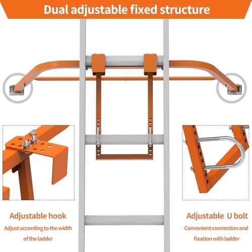 Ladder Stabilizer for Roof Gutter Guard £¦Wall,Extended Ladder Crane Stabilizer Accessory,Steel Ladder Stand-Off Wing Span/Wall Ladder Standoff with Non-Slip Rubber Bottom pad. (Orange-Steel)