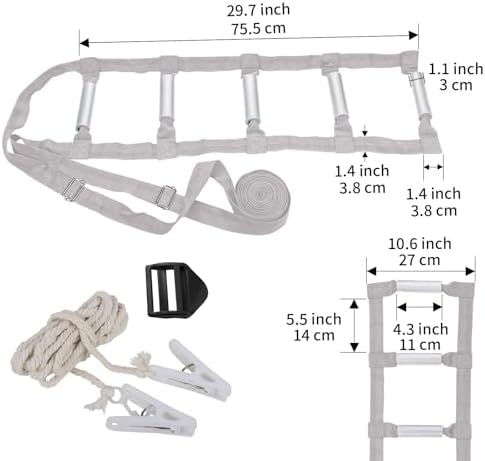 ZUEXT Bed Ladder Assist 160 inch Grey Pull Up Assist Device w/ 5 Handles Grips, Adjustable Rope Ladder Straps, Sit Up Handle Helper for Elderly Seniors Adults Pregnant Injury Handicapped Patients
