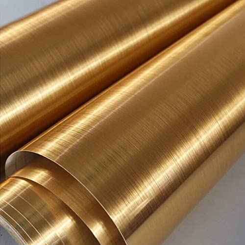 Gold Stainless Steel Wallpaper Self-Adhesive Cleanable Removable Peel and Stick Refrigerator Speaker Dryer Cabinet Oven Appliances Furniture Renovation Kitchen Glitter Wallpaper 17.71" X 78.7"