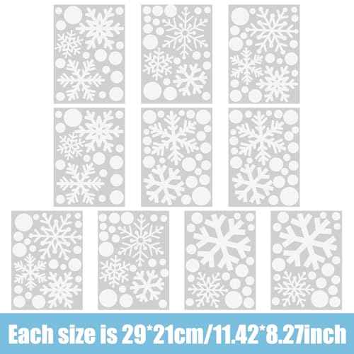 Zhanmai 200 Pcs/ 10 Sheets Christmas Snowflakes Wall Decals Snowflakes Window Clings White Snowflake Sticker Peel and Stick Wall Ornament for Winter Removable Xmas Holiday Craft Party Supplies Decor