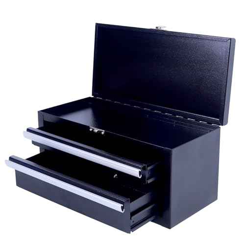 SUMERUZ Mini Tool Box with Drawers - Small Metal Tool Box, Micro Top Tool Chest for Tools Storage,Multi-Purpose Portable Storage Case Organizer (Black01)