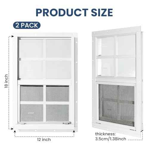 COLORPAPA 2 Pack Shed Windows,12" x 18" Small Sliding Windows,Flush Mount Windows with Tempered Glass and Fiberglass Screen for Shed, Chicken Coop, Playhouse, Household, Garage, Barns (White)