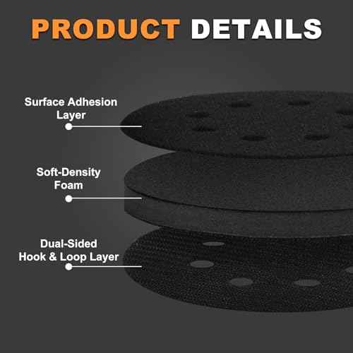 5-Inch 8-Hole Interface Pad:4 Pack Hook and Loop Foam Sanding Discs Backing Pads Replacement for Random Orbital Sander,Soft Density Sponge Round Cushion Buffer
